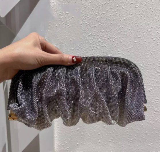 Full of Diamond Pleated Clouds Dinner Bag One Shoulder Crossbody Clamp Women's Bag (MAC257) - Mariam's Collection