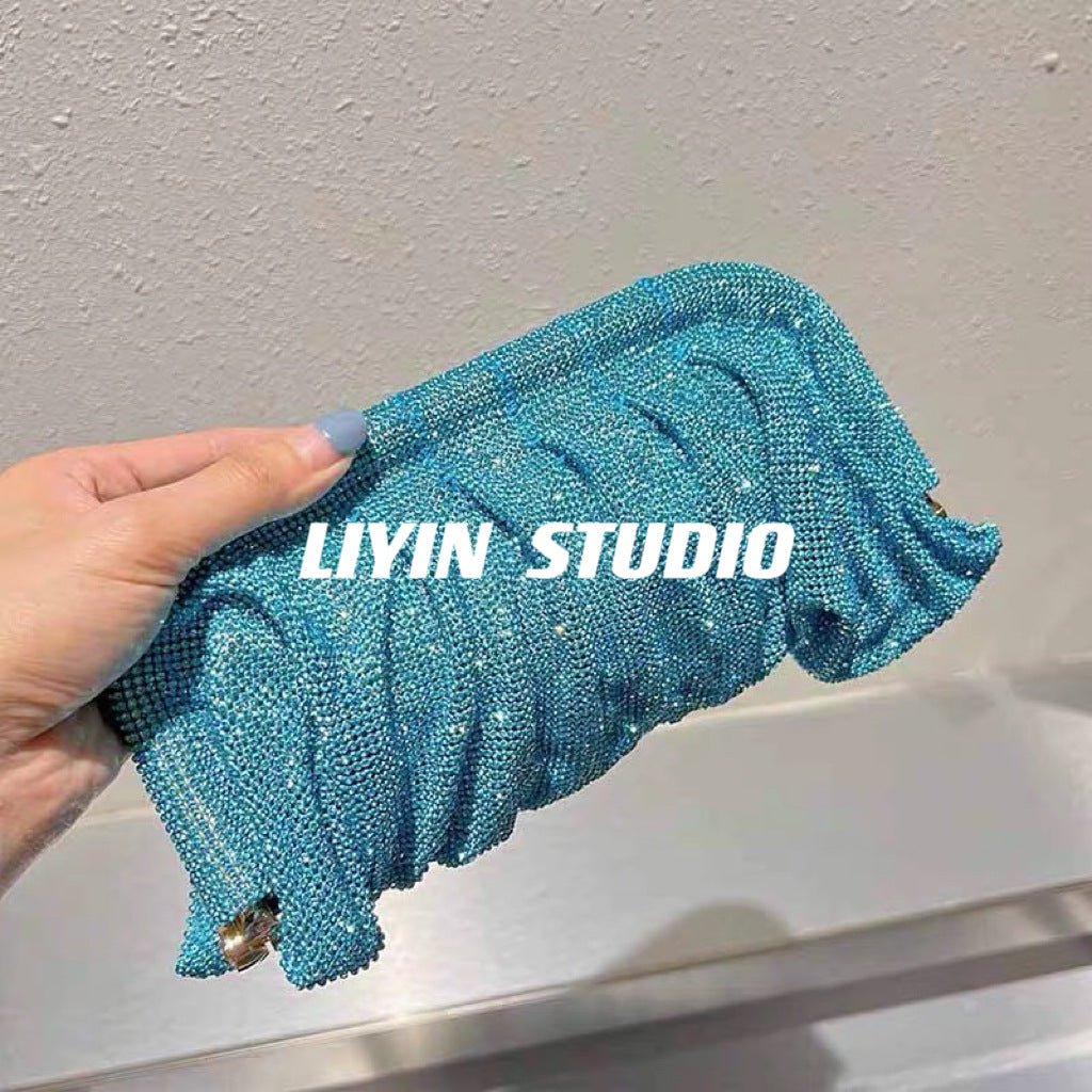 Full of Diamond Pleated Clouds Dinner Bag One Shoulder Crossbody Clamp Women's Bag (MAC257) - Mariam's Collection