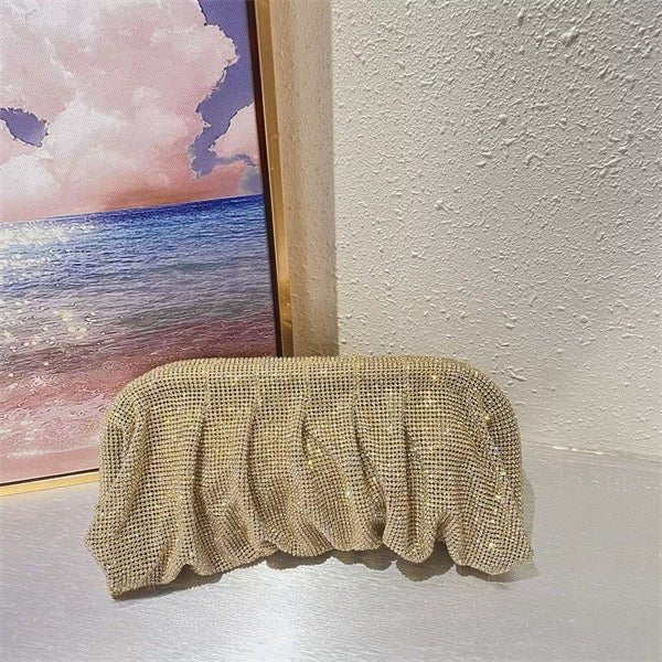 Full of Diamond Pleated Clouds Dinner Bag One Shoulder Crossbody Clamp Women's Bag (MAC257) - Mariam's Collection