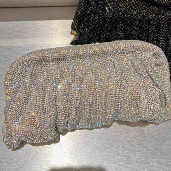 Full of Diamond Pleated Clouds Dinner Bag One Shoulder Crossbody Clamp Women's Bag (MAC257) - Mariam's Collection