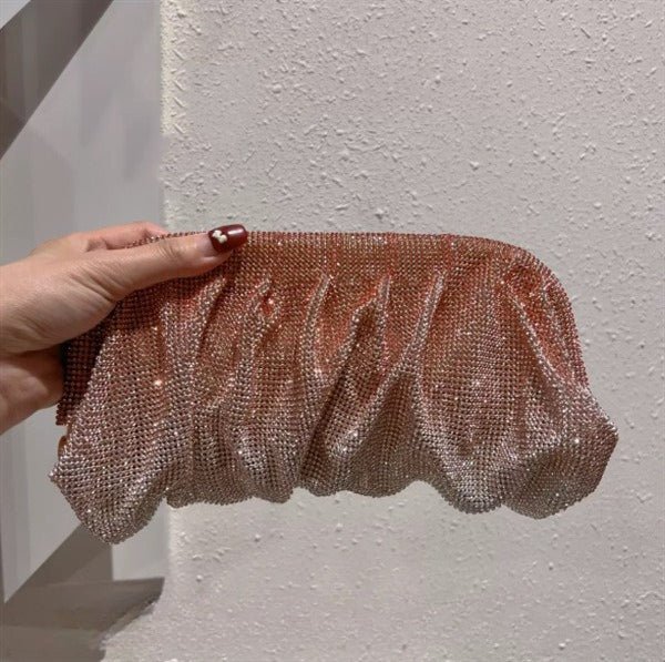 Full of Diamond Pleated Clouds Dinner Bag One Shoulder Crossbody Clamp Women's Bag (MAC257) - Mariam's Collection