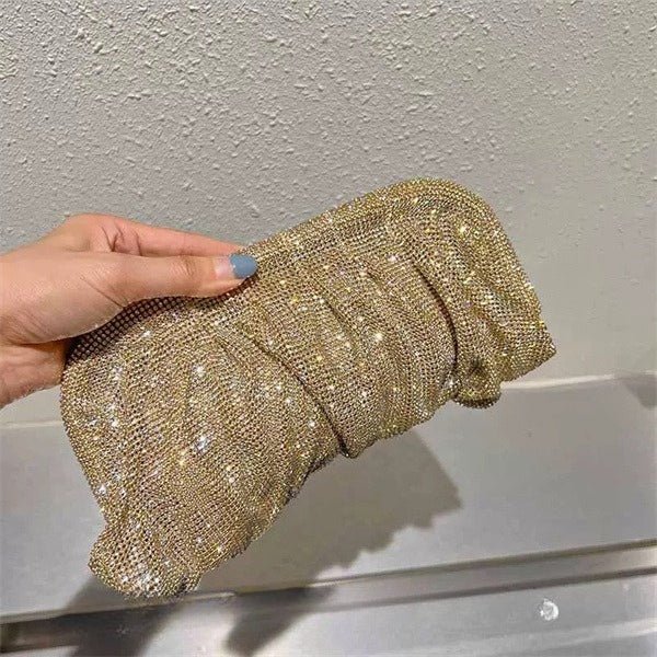 Full of Diamond Pleated Clouds Dinner Bag One Shoulder Crossbody Clamp Women's Bag (MAC257) - Mariam's Collection