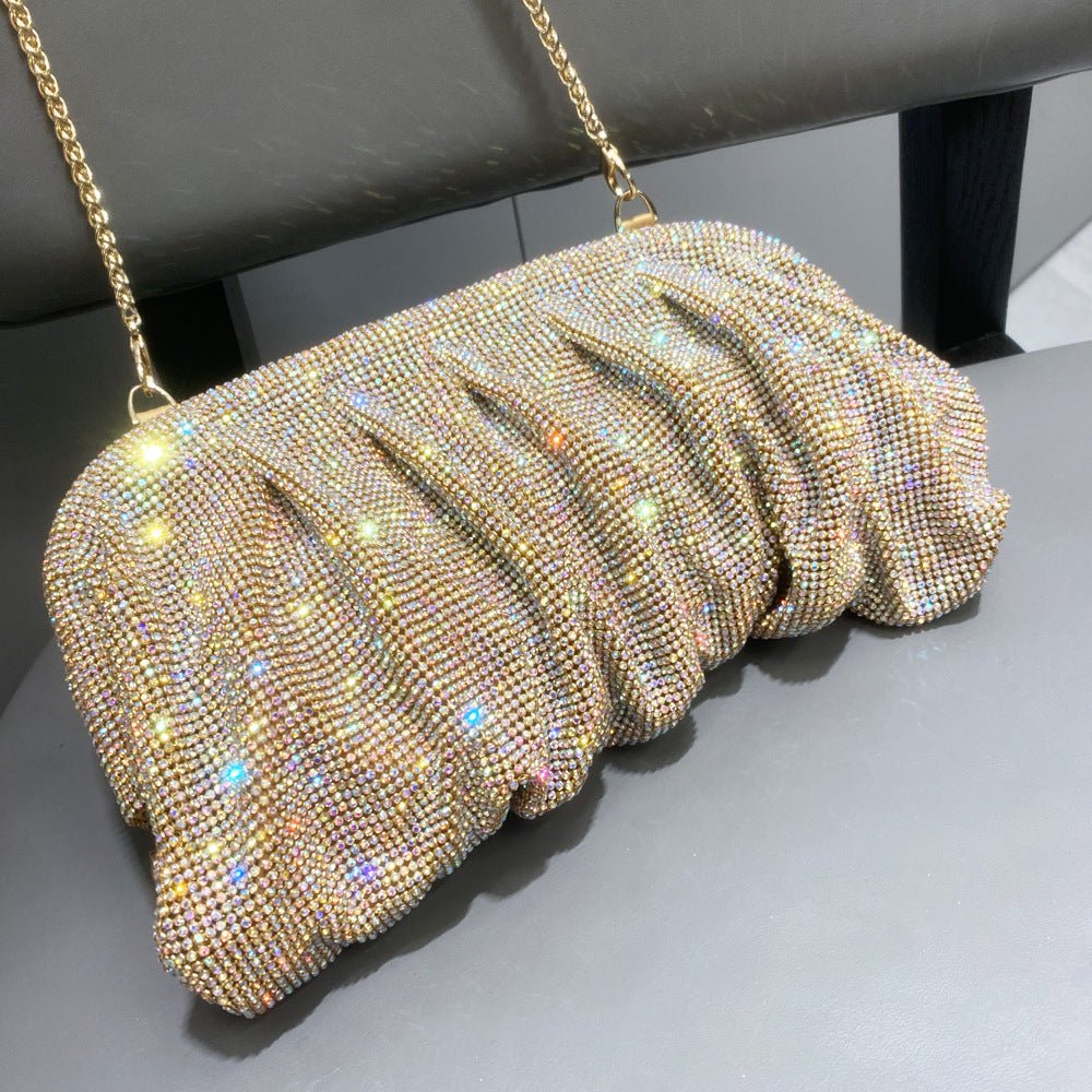 Full of Diamond Pleated Clouds Dinner Bag One Shoulder Crossbody Clamp Women's Bag (MAC257) - Mariam's Collection