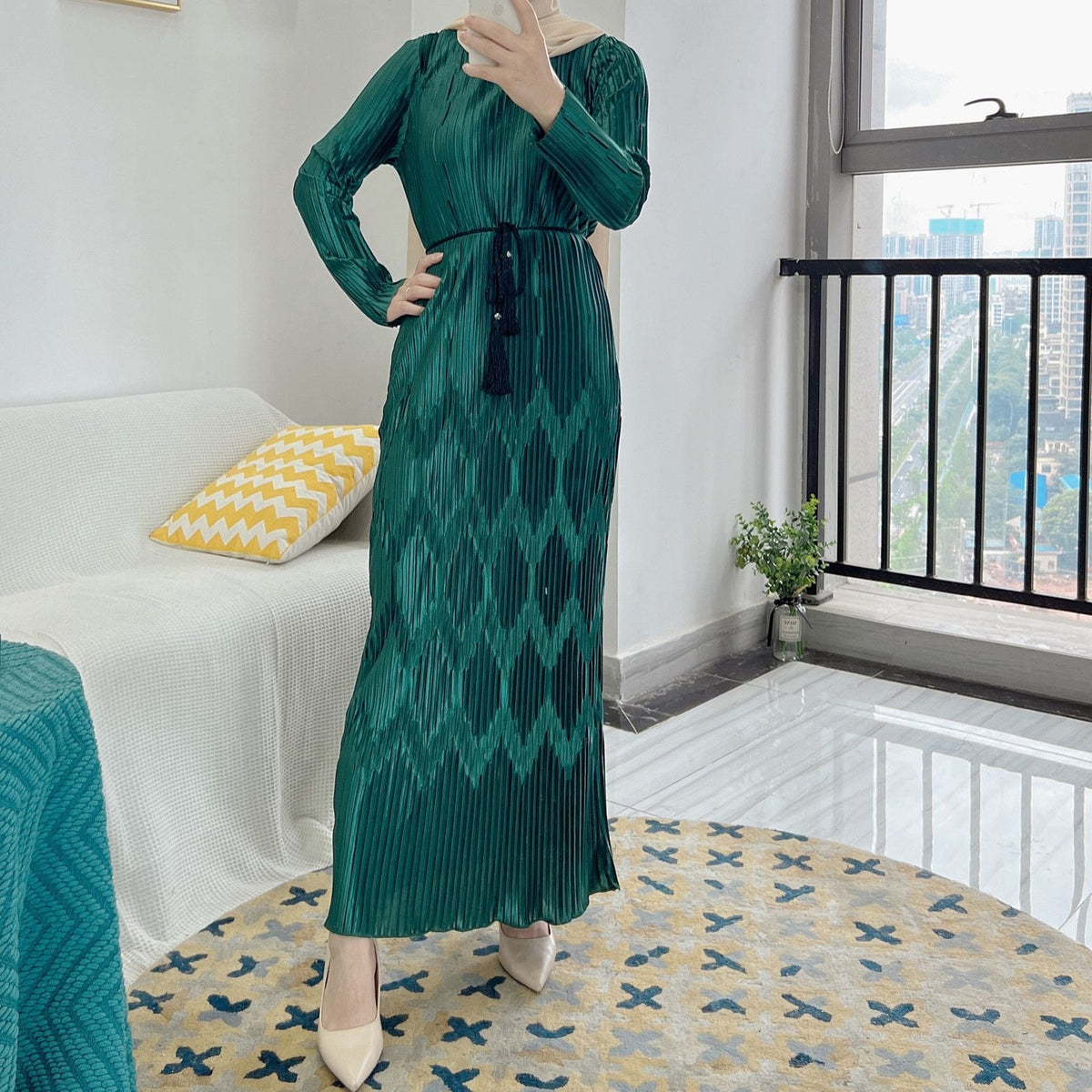 Full Pleated Maxi Dress(MS543) - Mariam's Collection