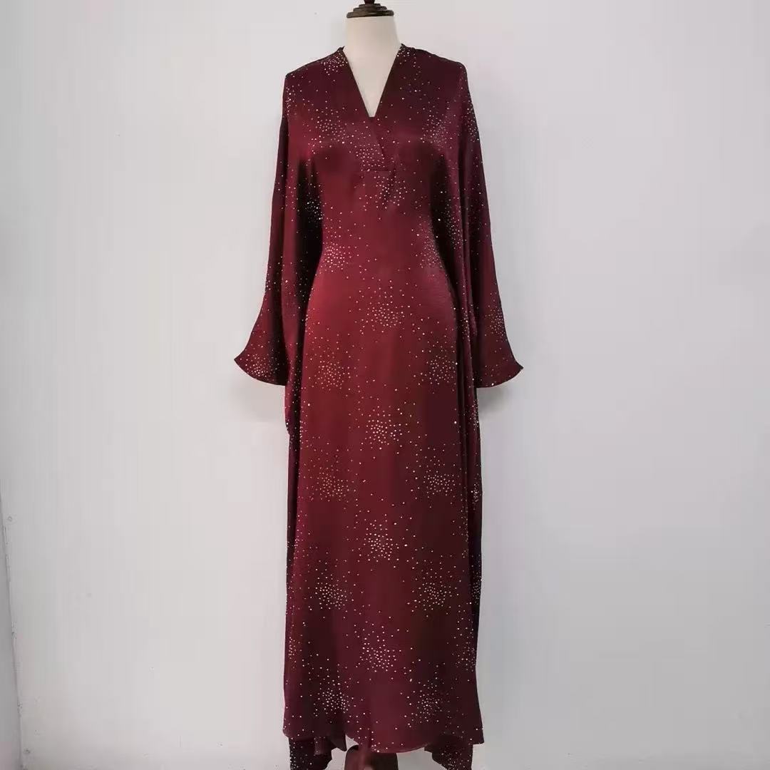 Galaxy Rhinestone V-Neck Flared Sleeve Maxi Dress(MS518) - Mariam's Collection