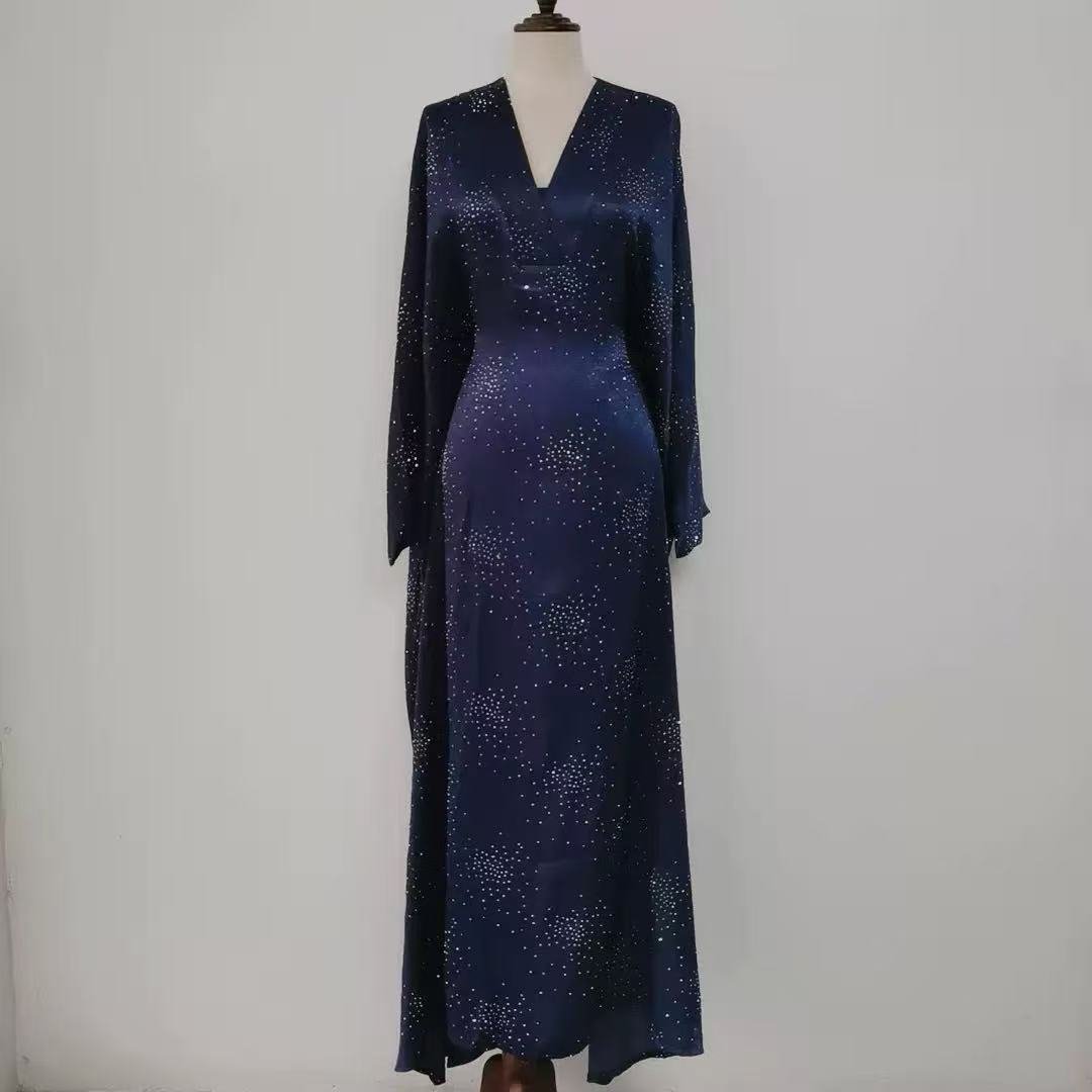 Galaxy Rhinestone V-Neck Flared Sleeve Maxi Dress(MS518) - Mariam's Collection
