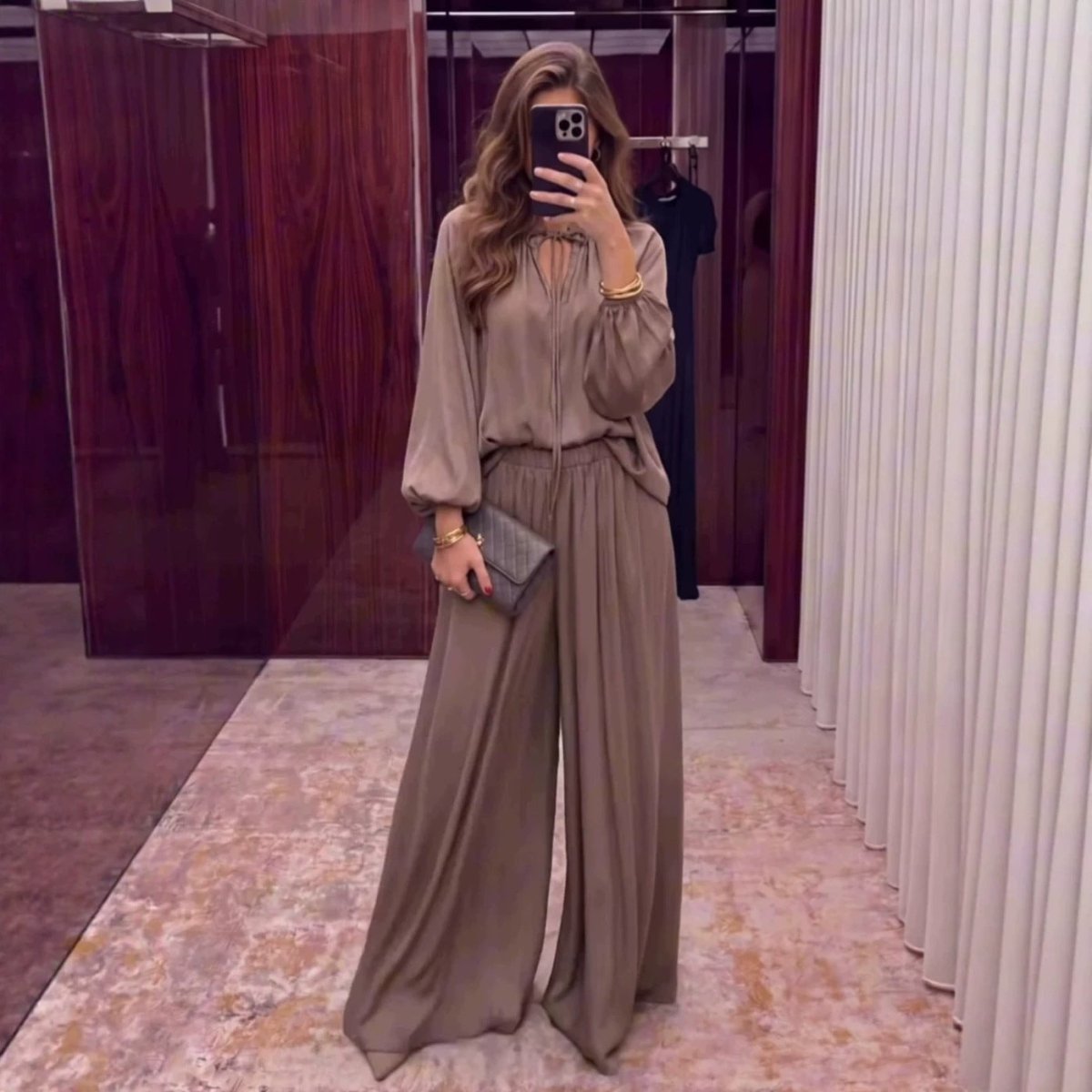Satin Wide-Leg Trouser Set – Modest Two-Piece Suit Set