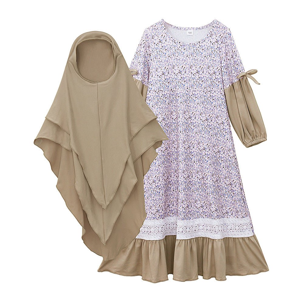 Girls Patchwork Floral Kid Abaya 2 - Piece Set(MKG012) - Mariam's Collection