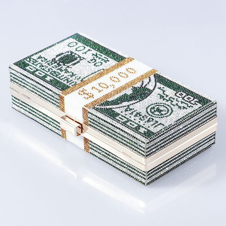 Glamorous Fully Bedazzled Dollar Motif Evening Bag Party Clutch (MAC293) - Mariam's Collection