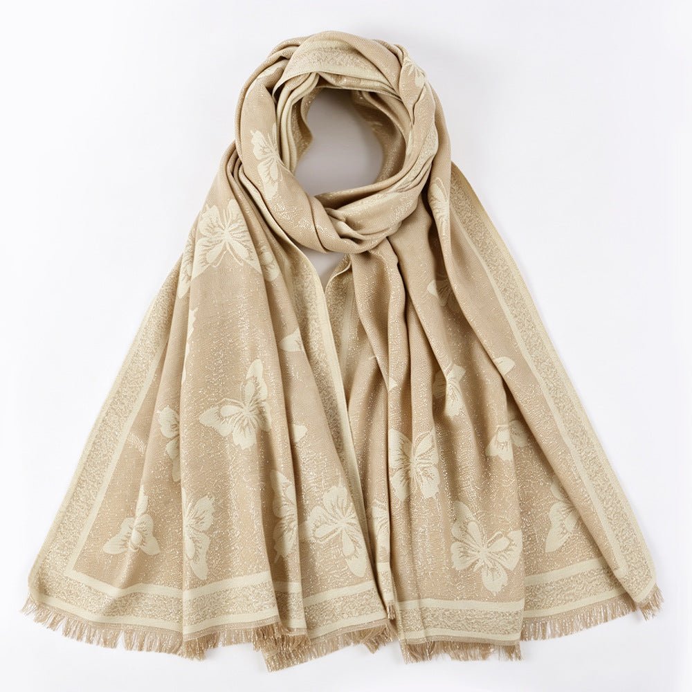 Metallic shimmer detail on woven jacquard hijab fabric