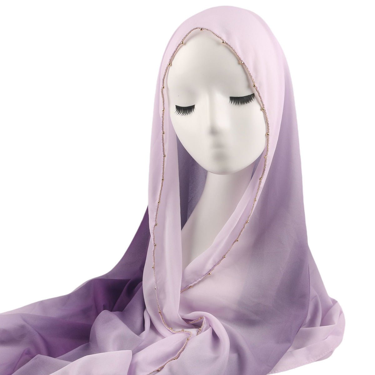 Gradient Colour Pearl Chiffon Beaded Chain Hijab (MH137) - Mariam's Collection