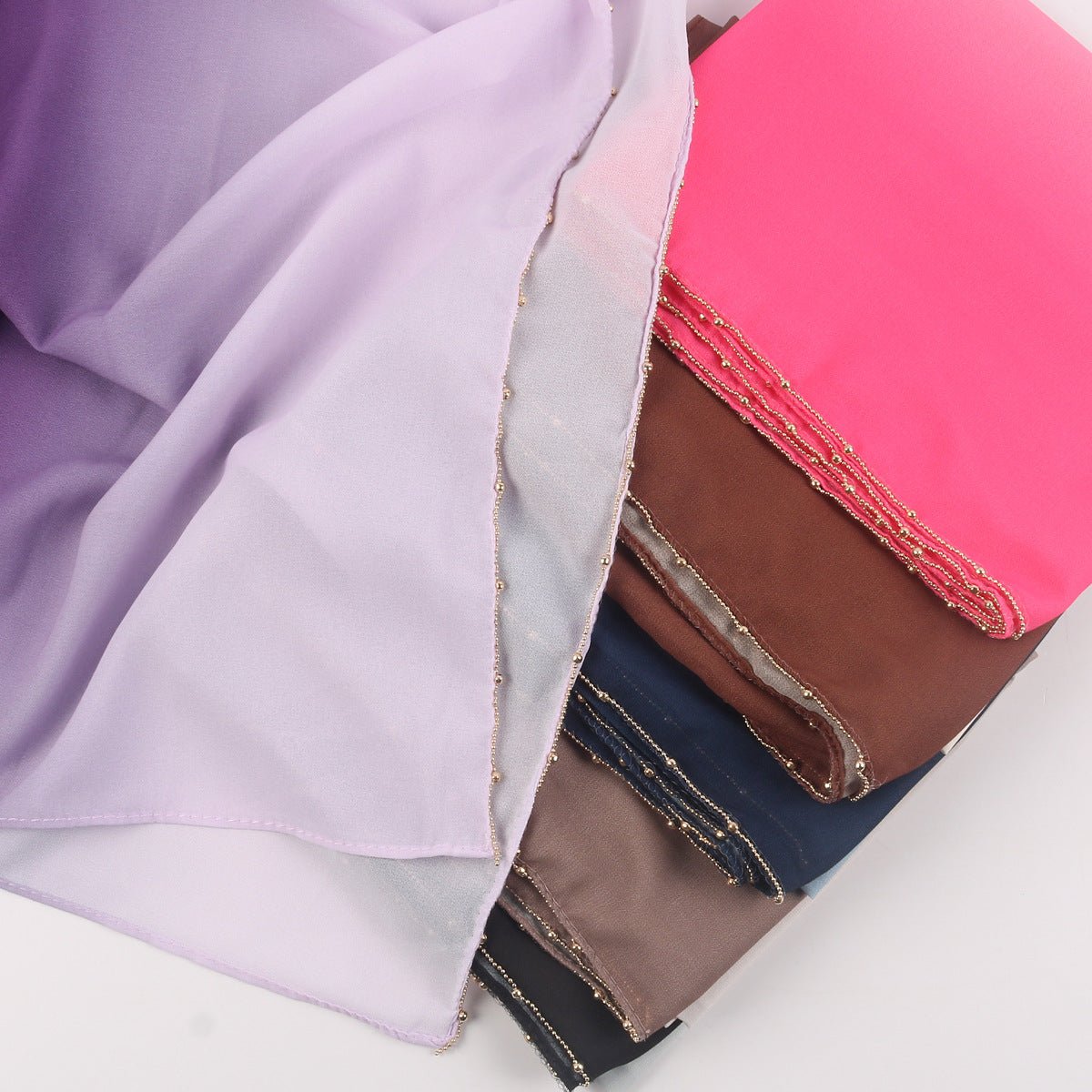 Gradient Colour Pearl Chiffon Beaded Chain Hijab (MH137) - Mariam's Collection