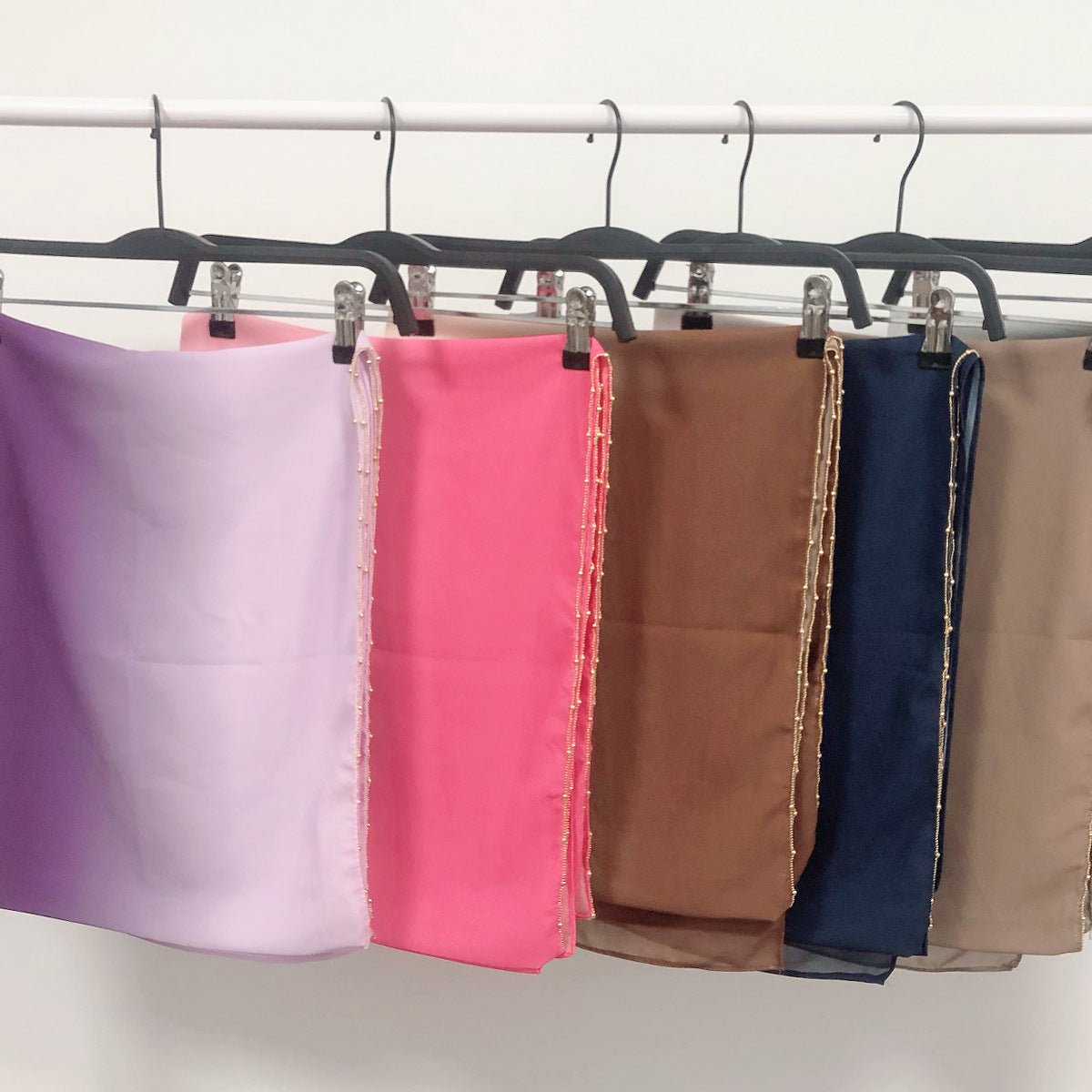 Gradient Colour Pearl Chiffon Beaded Chain Hijab (MH137) - Mariam's Collection