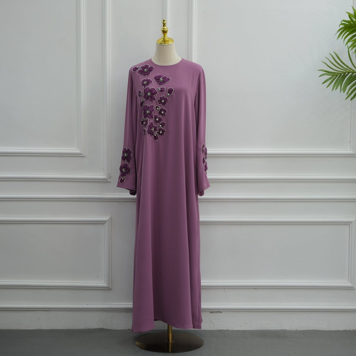 Hand-Beaded 3D Floral Maxi Dress(MA456) - Mariam's Collection