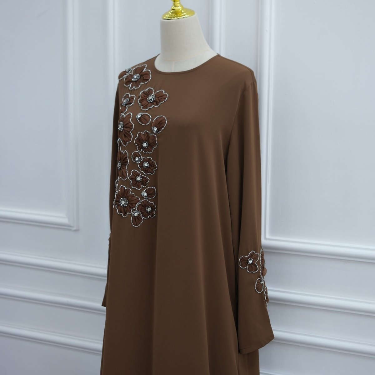 Hand-Beaded 3D Floral Maxi Dress(MA456) - Mariam's Collection