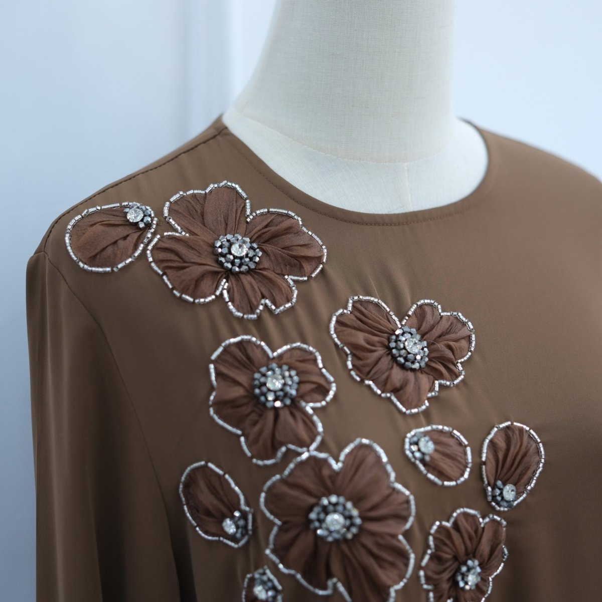 Hand-Beaded 3D Floral Maxi Dress(MA456) - Mariam's Collection