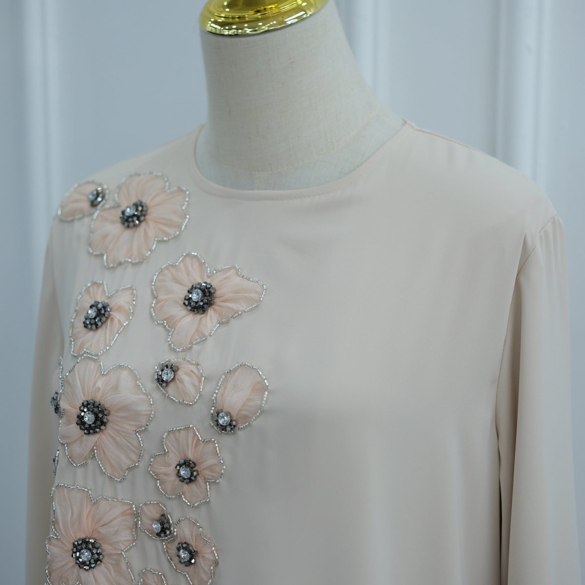 Hand-Beaded 3D Floral Maxi Dress(MA456) - Mariam's Collection