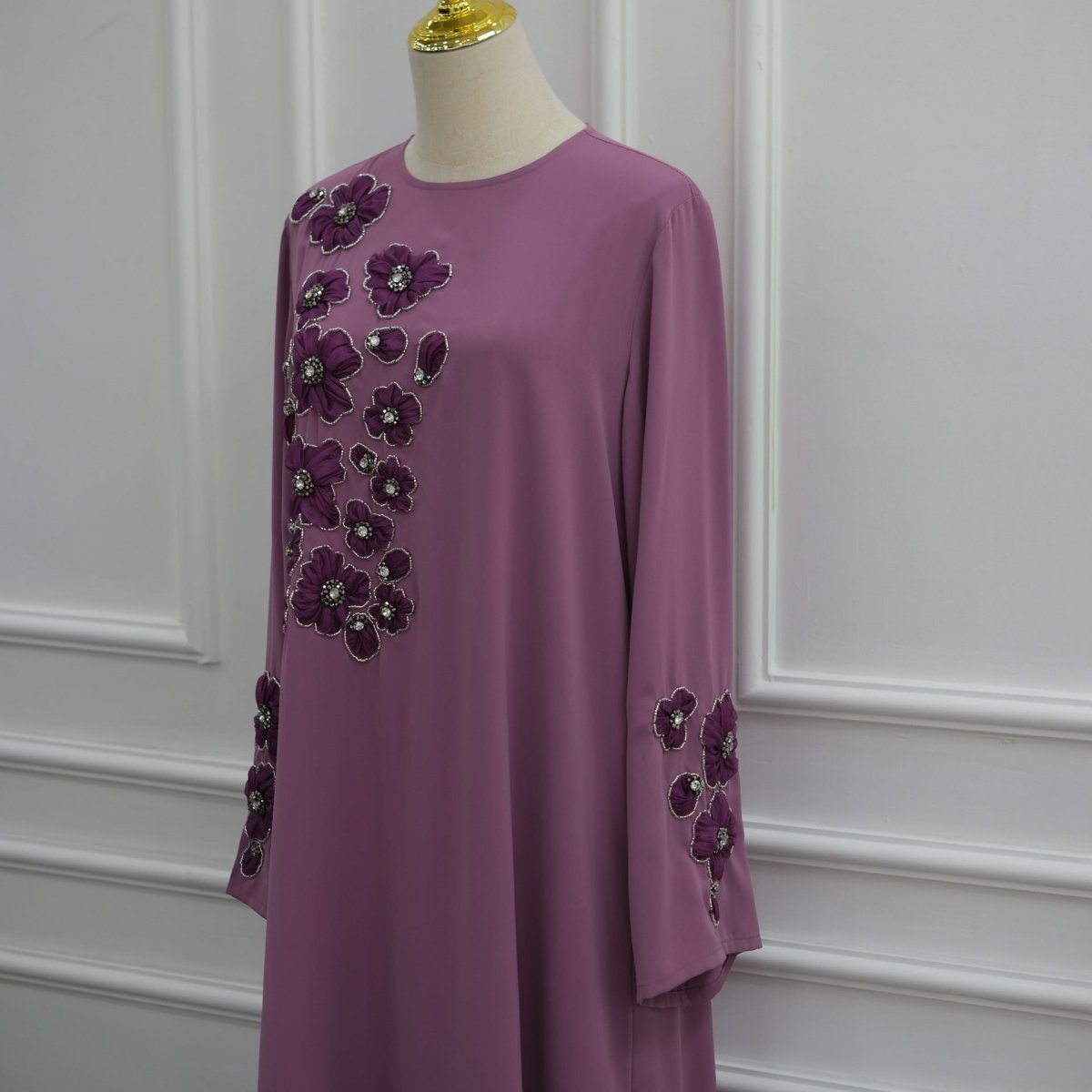 Hand-Beaded 3D Floral Maxi Dress(MA456) - Mariam's Collection