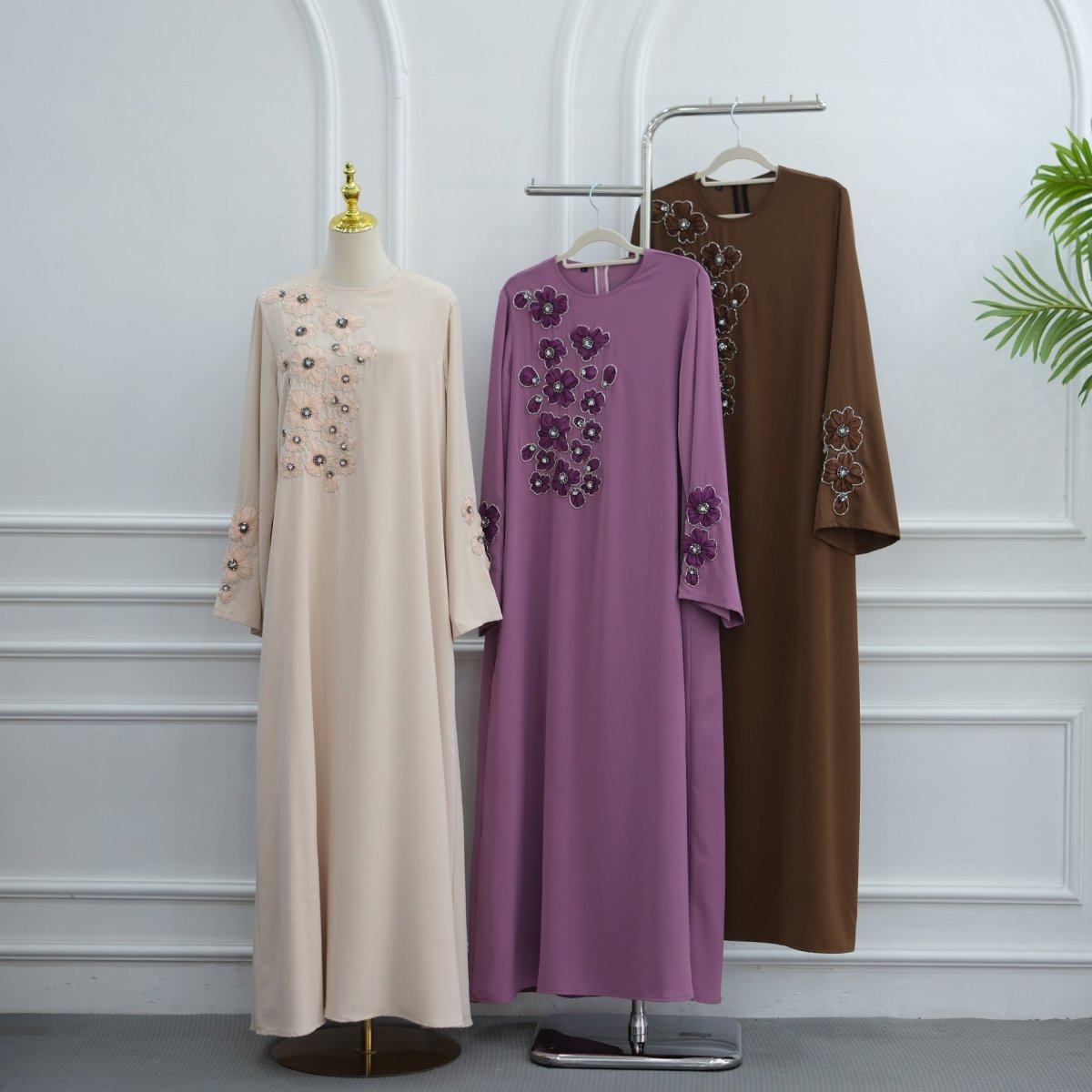 Hand-Beaded 3D Floral Maxi Dress(MA456) - Mariam's Collection