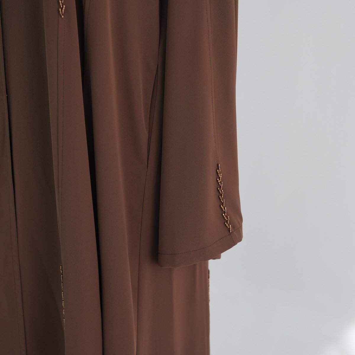 Hand-Beaded Linen Open Abaya(MOA320) - Mariam's Collection