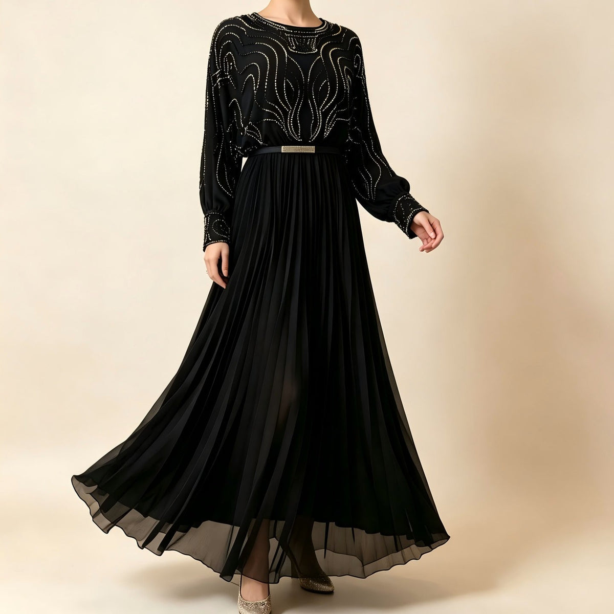 Handbeaded Pearl Crystal Batwing Maxi Dress – Luxury Occasion Dress