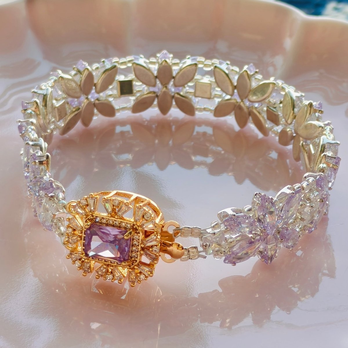 Handcrafted Crystal Floral Bracelet | Sparkling Statement Jewelry | Elegant Art-Inspired Accessory for Women (MAC348) - Mariam's Collection