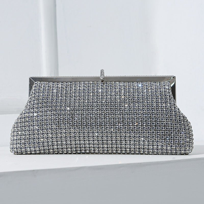Rhinestone evening clutch styled for a wedding guest look