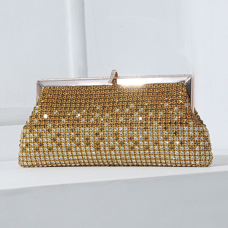 Metal frame detail on luxury sparkling clutch bag
