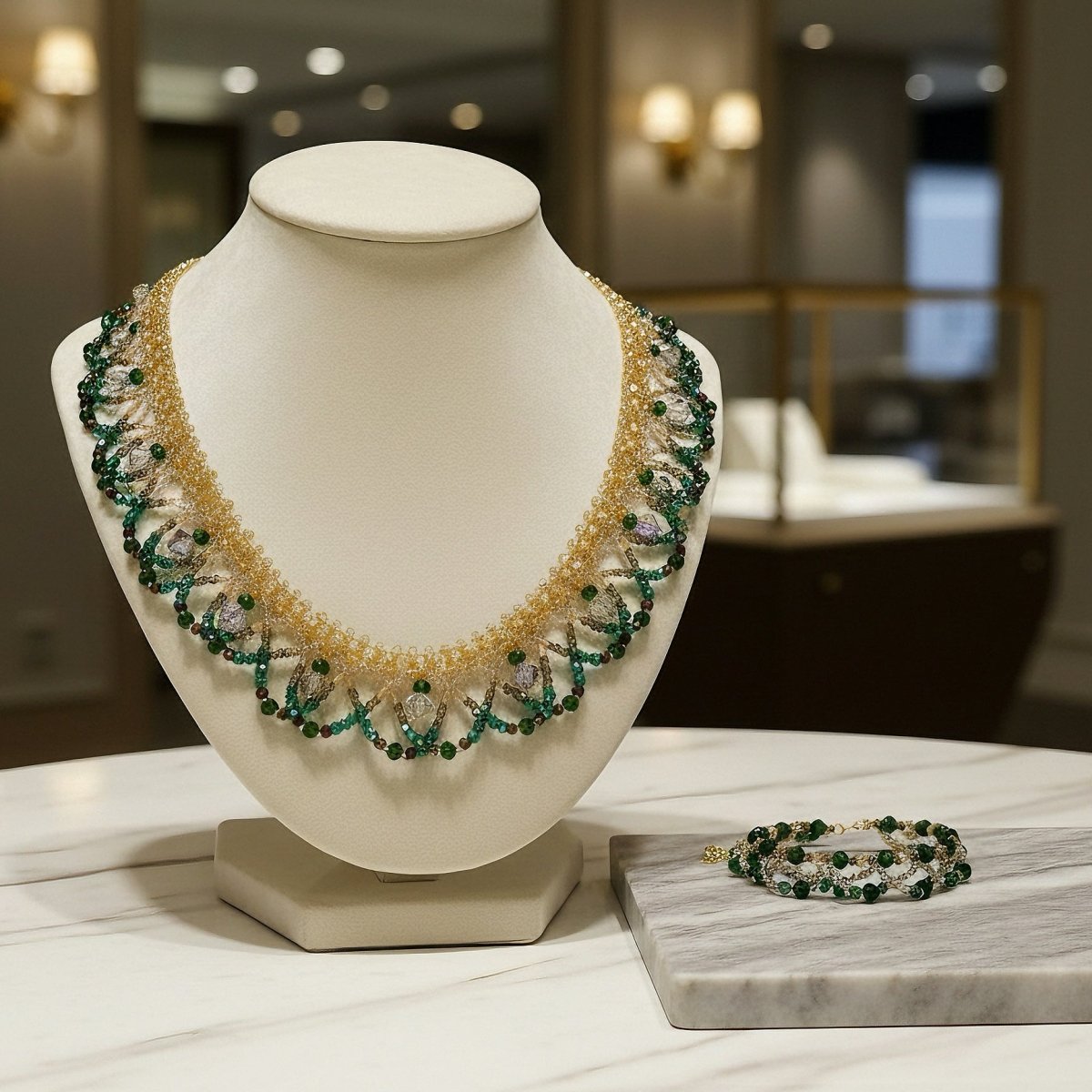 Handmade Woven Beaded Necklace | Glass Beads & Shell Pearls Choker | Intricate Seed Bead Art Necklace (MAC343) - Mariam's Collection