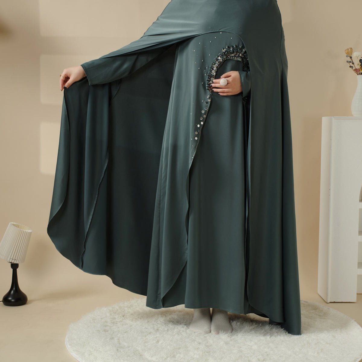 Haute Couture Abaya, Heavy - Crafted 3 - Layer Cape Abaya (MA096) - Mariam's Collection