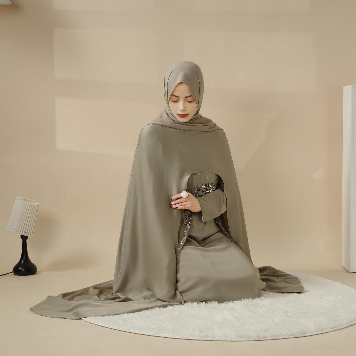 Haute Couture Abaya, Heavy - Crafted 3 - Layer Cape Abaya (MA096) - Mariam's Collection