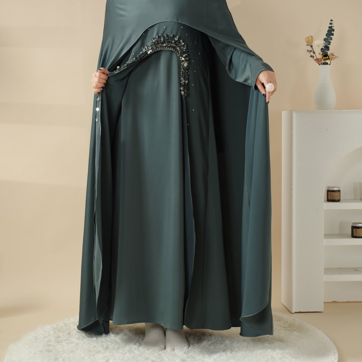 Haute Couture Abaya, Heavy - Crafted 3 - Layer Cape Abaya (MA096) - Mariam's Collection