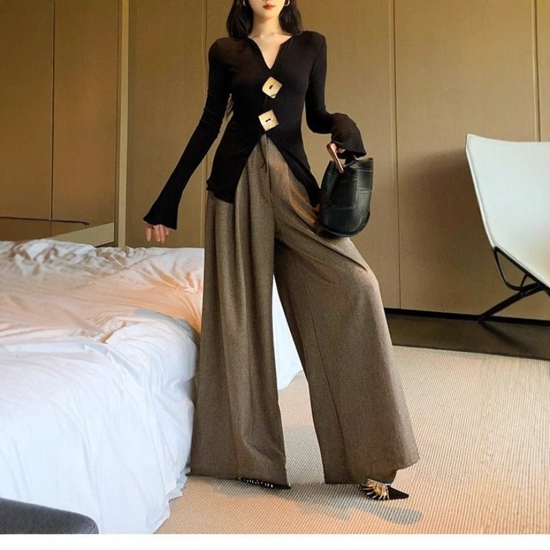 High Waist Wide Leg Trousers | Loose Fit Tailored Palazzo Pants(MS178) - Mariam's Collection