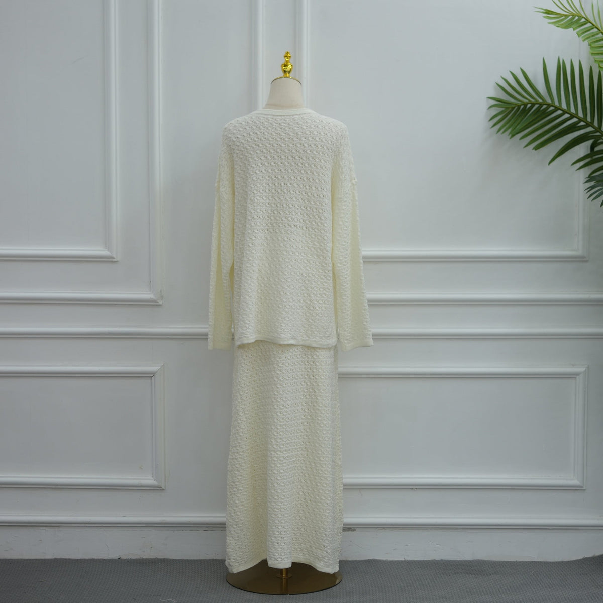 Black colourway of hollow-out crochet co-ord set for everyday modest styling