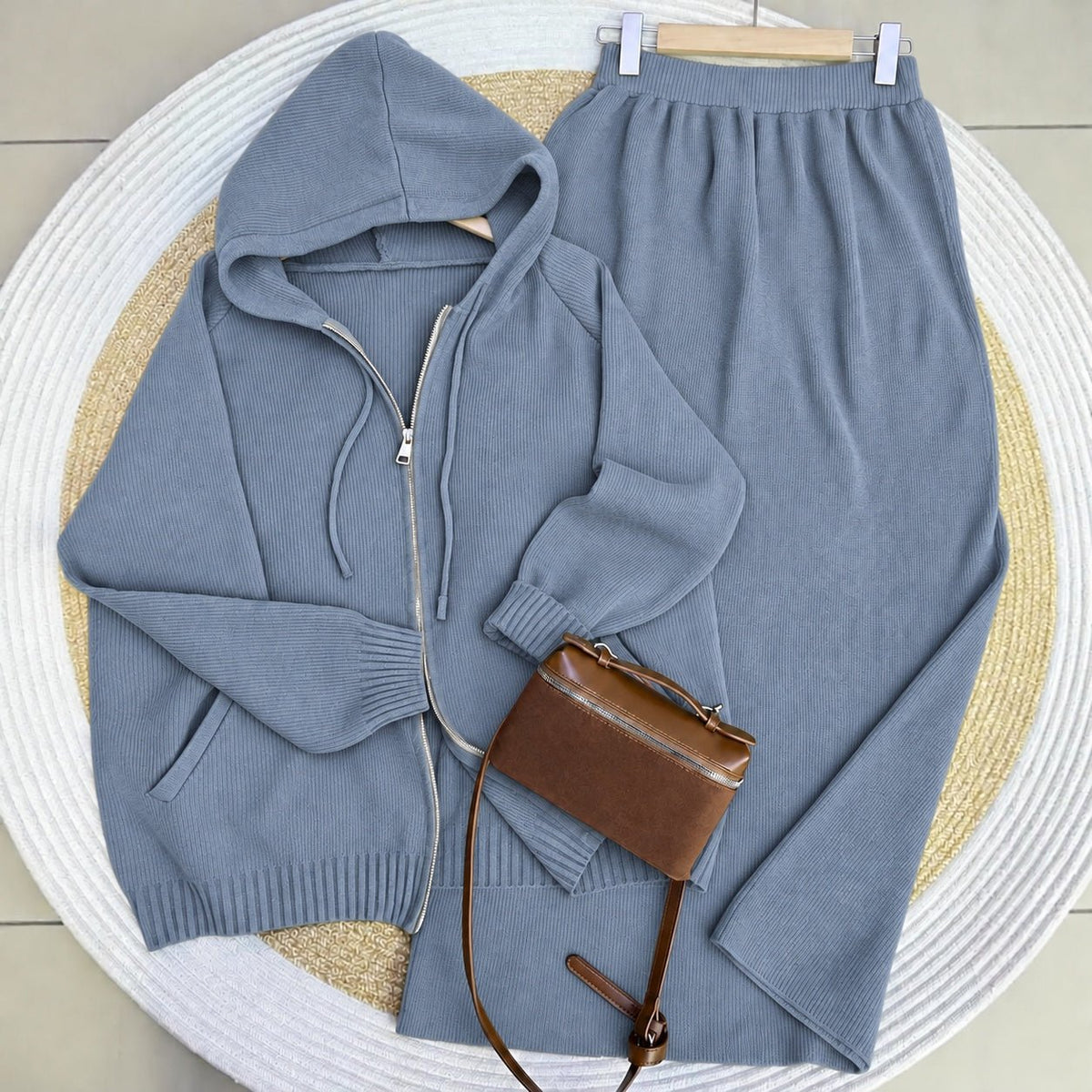 Hooded Knit Cardigan & Straight Maxi Skirt Set(MS544) - Mariam's Collection