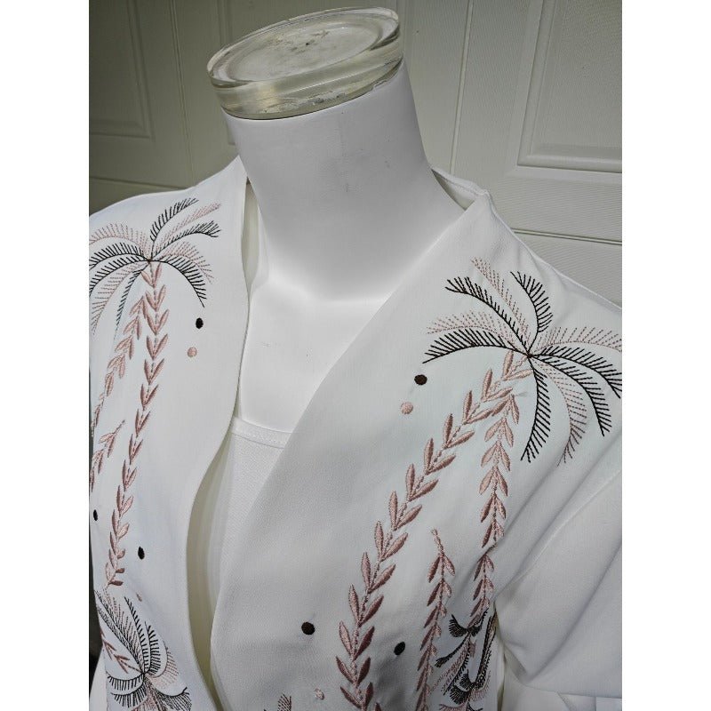 Ice Silk Crinkle Fabric Embroidered V - Neck Abaya(MOA234) - Mariam's Collection