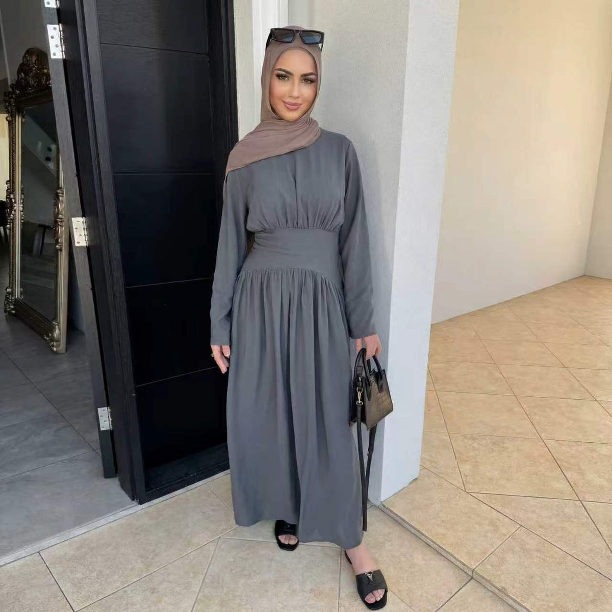 Ice Silk Crinkle Maxi Dress – Corset Back Modest Dress