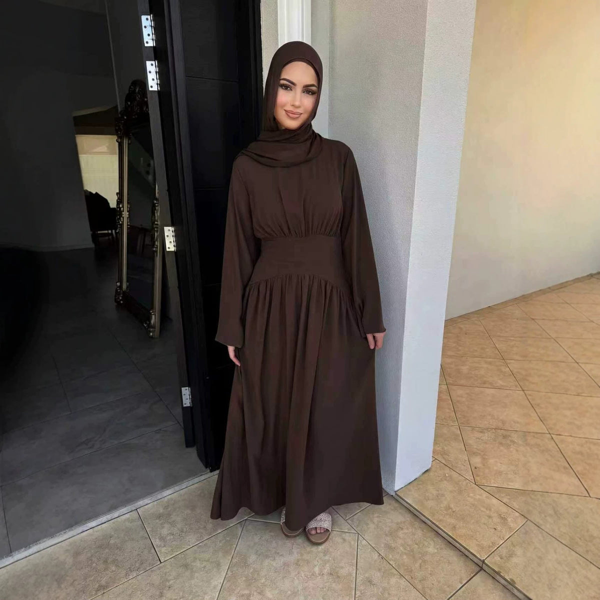Ice Silk Crinkle Maxi Dress – Corset Back Modest Dress
