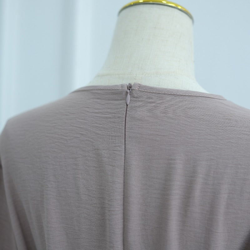 Ice Silk Crinkle Round Neck A - Line Work Dress with Decorative Button & Built - in Belt(MA308) - Mariam's Collection