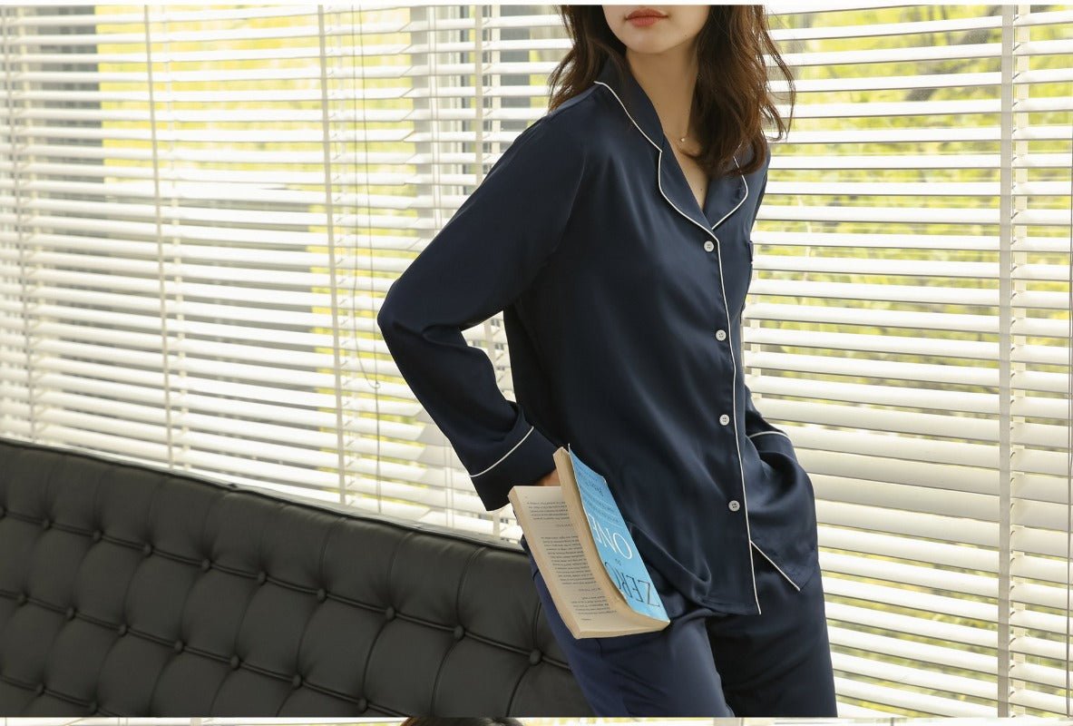 Ice Silk Women's Long Sleeve Pajama Soft & Comfortable Two - Piece Set(MS084) - Mariam's Collection