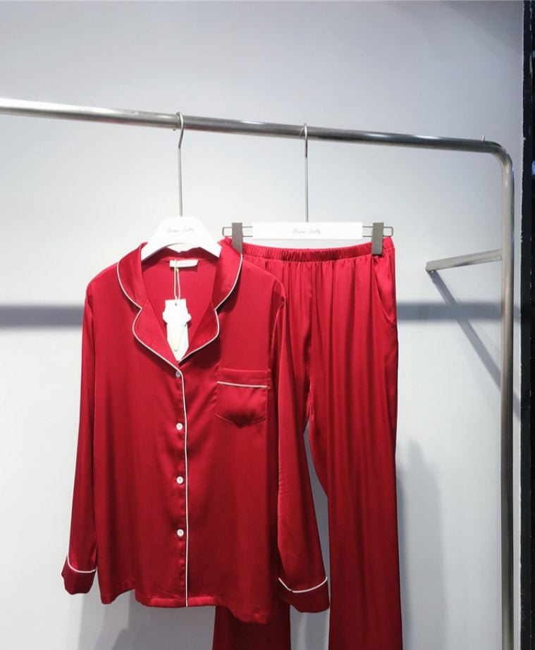 Ice Silk Women's Long Sleeve Pajama Soft & Comfortable Two - Piece Set(MS084) - Mariam's Collection