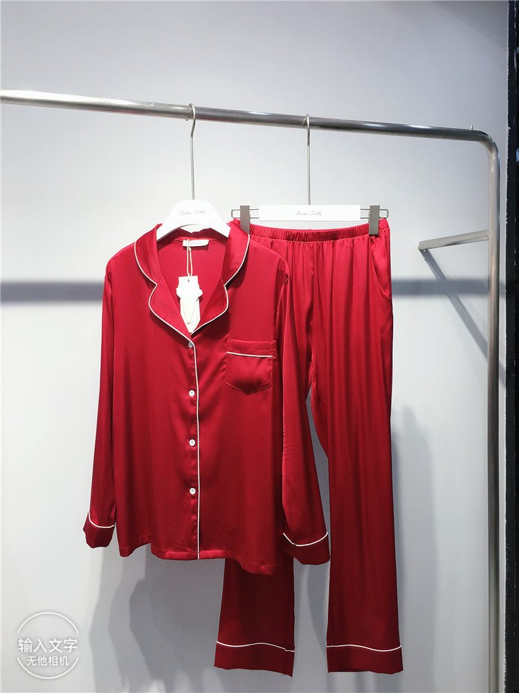 Ice Silk Women's Long Sleeve Pajama Soft & Comfortable Two - Piece Set(MS084) - Mariam's Collection