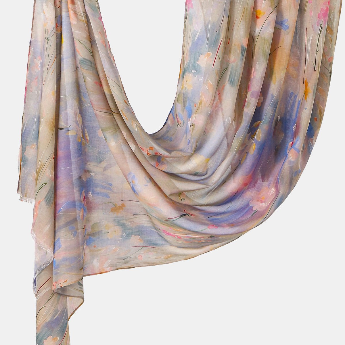 Fine natural fringe detail along the hijab scarf edge