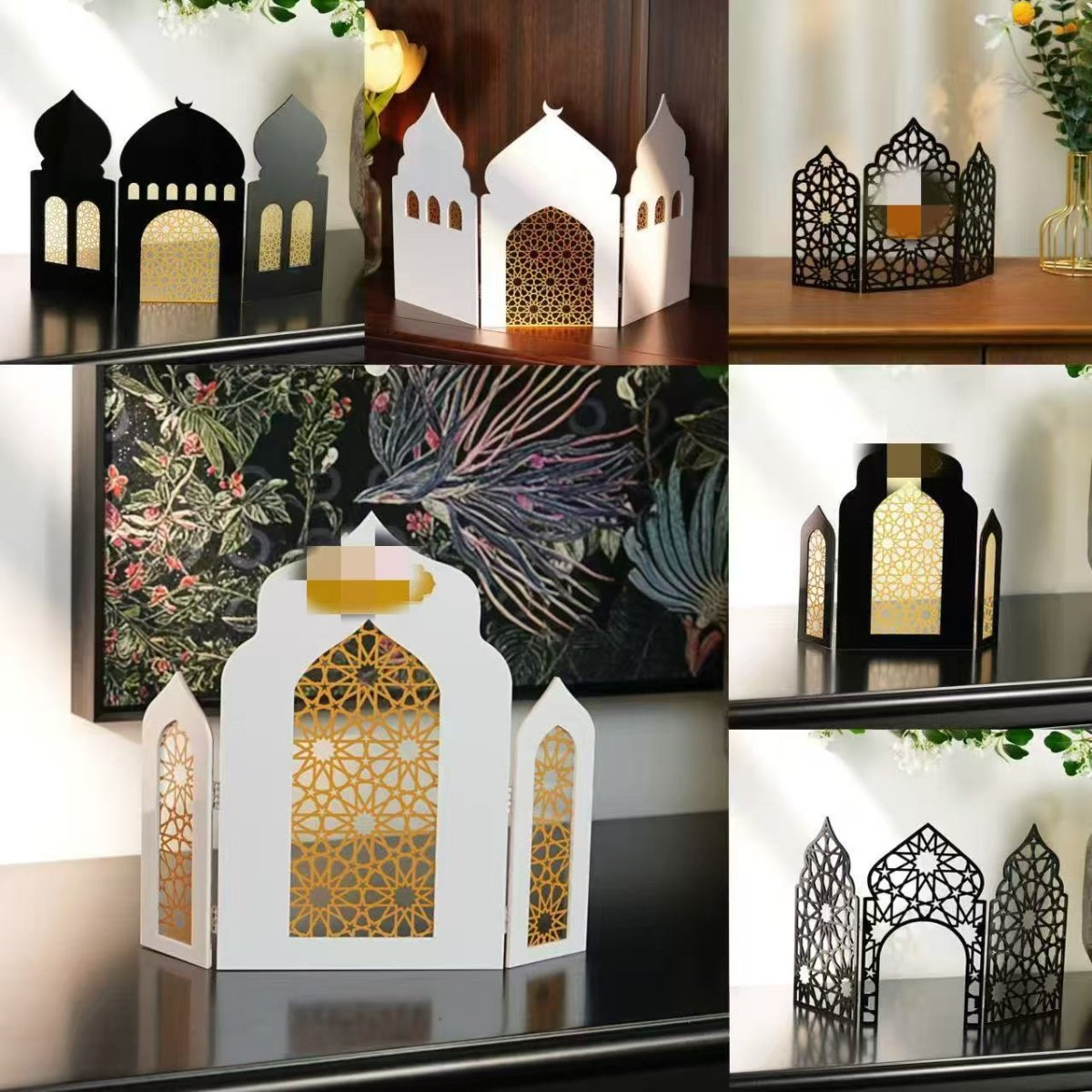 Islamic Acrylic Folding Screen Hollow Pattern Desktop Decor (MAC402) - Mariam's Collection