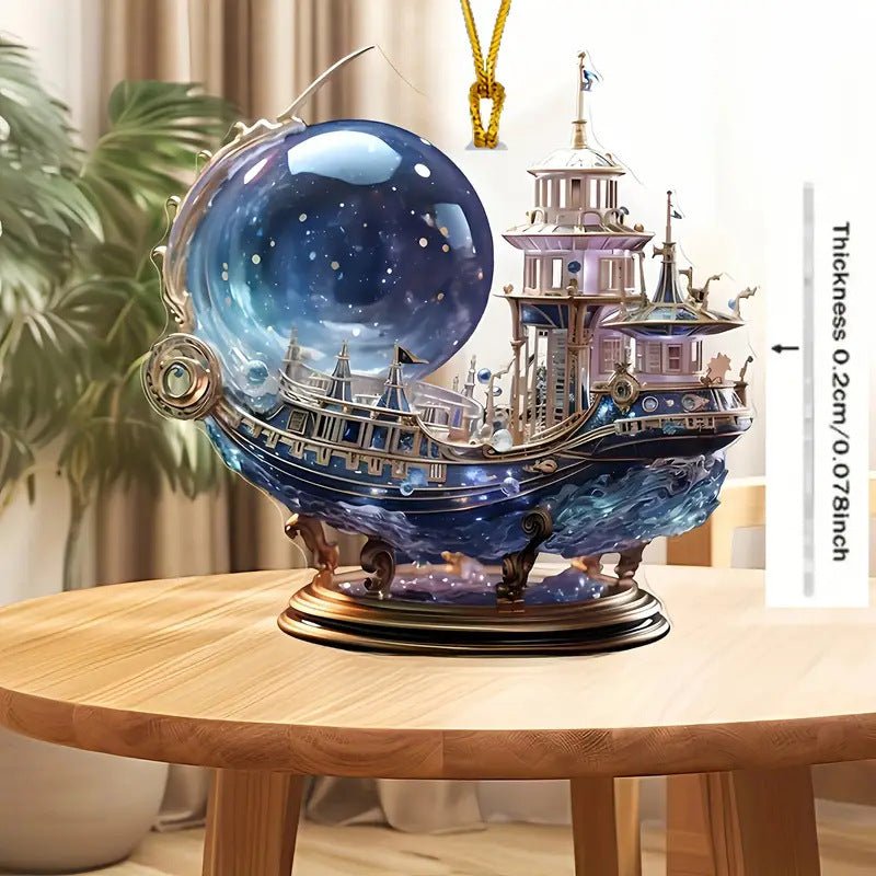 Islamic Crescent with Islamic Motifs Acrylic Desktop Ornament (MAC398) - Mariam's Collection