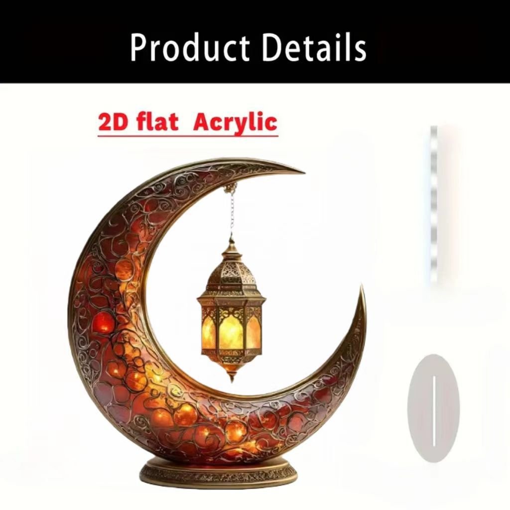Islamic Crescent with Islamic Motifs Acrylic Desktop Ornament (MAC398) - Mariam's Collection