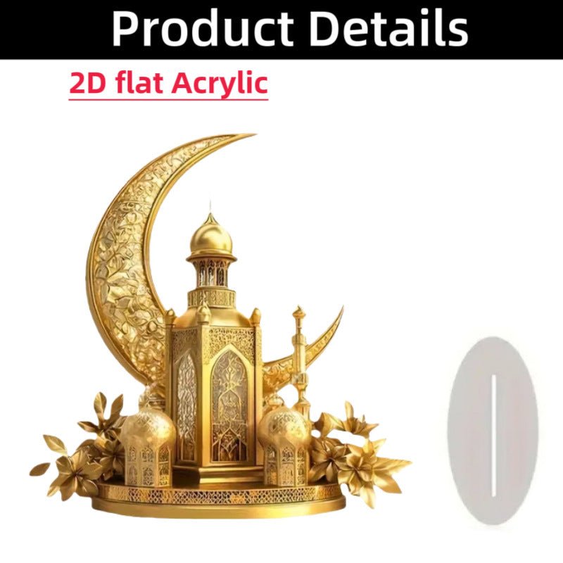 Islamic Crescent with Islamic Motifs Acrylic Desktop Ornament (MAC398) - Mariam's Collection