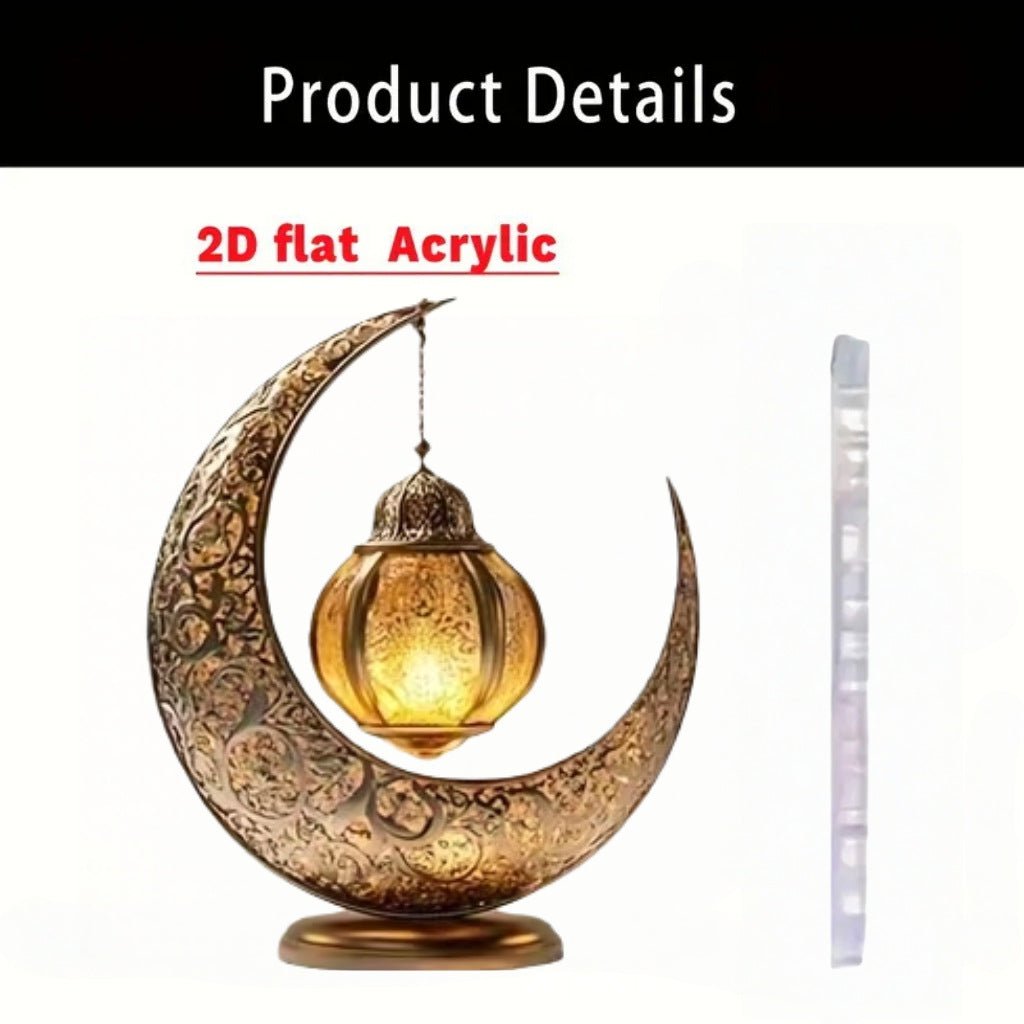 Islamic Crescent with Islamic Motifs Acrylic Desktop Ornament (MAC398) - Mariam's Collection