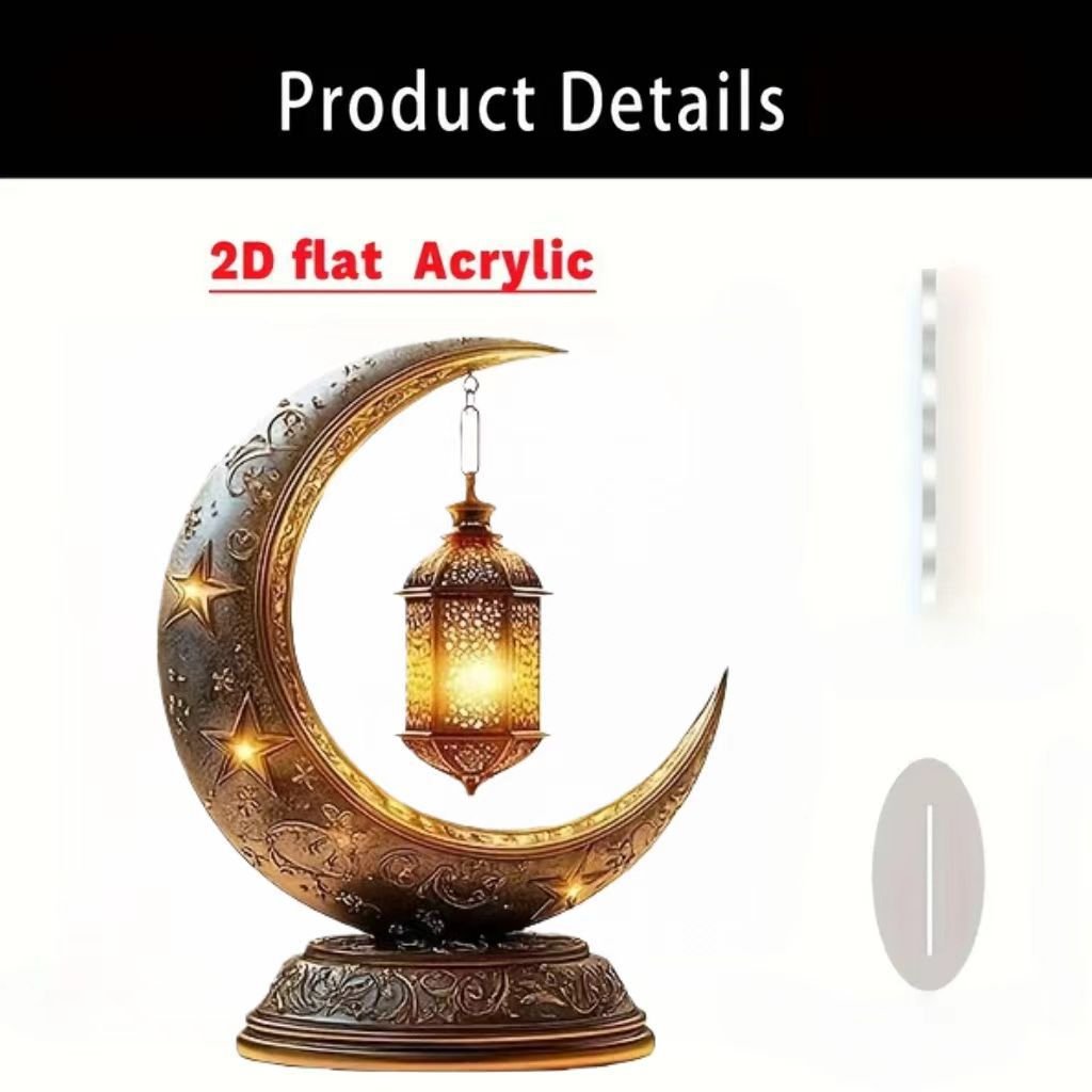 Islamic Crescent with Islamic Motifs Acrylic Desktop Ornament (MAC398) - Mariam's Collection