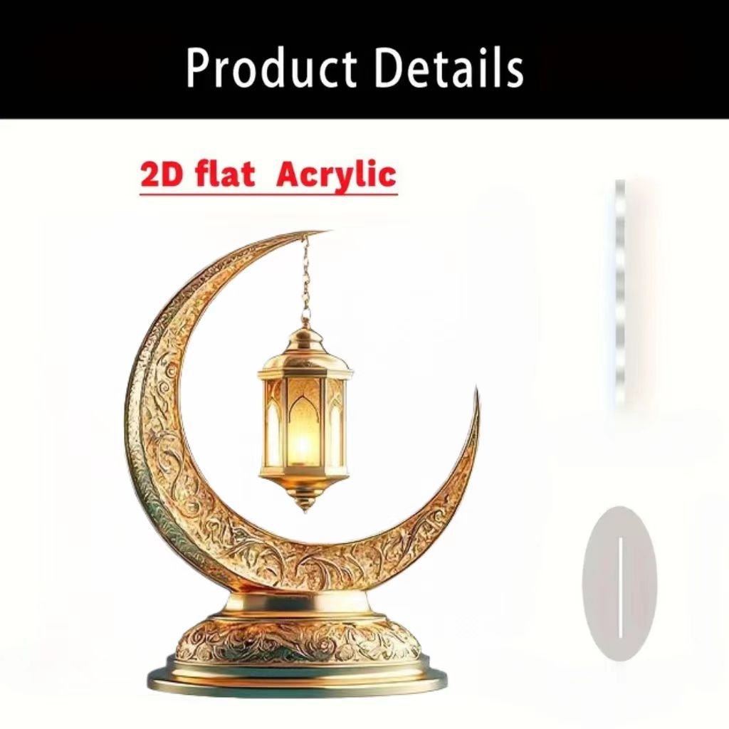 Islamic Crescent with Islamic Motifs Acrylic Desktop Ornament (MAC398) - Mariam's Collection